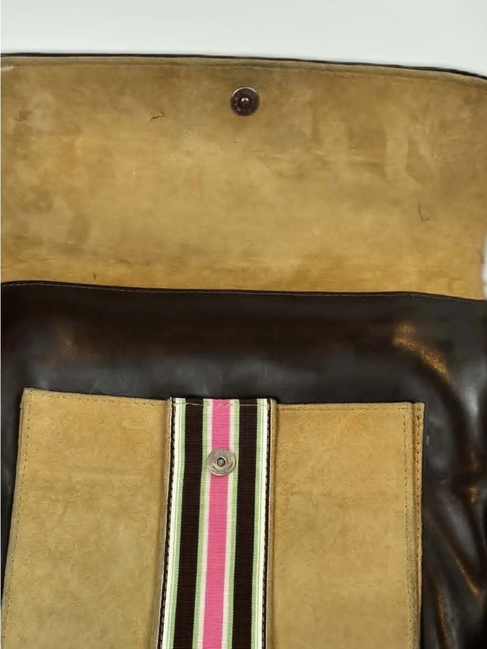 Tote Le Monde Brown Leather Crossbody Messenger Bag with Genuine Suede Panels